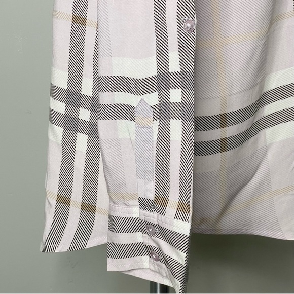 SOFT JOIE Plaid Long Sleeve Collarless Button Down Shirt - Picture 6 of 7